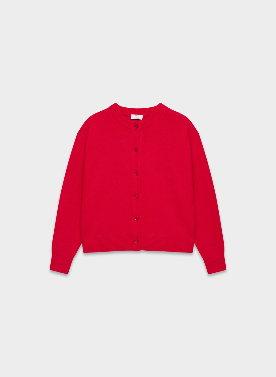 essential cashmere allegory cardigan flashing red