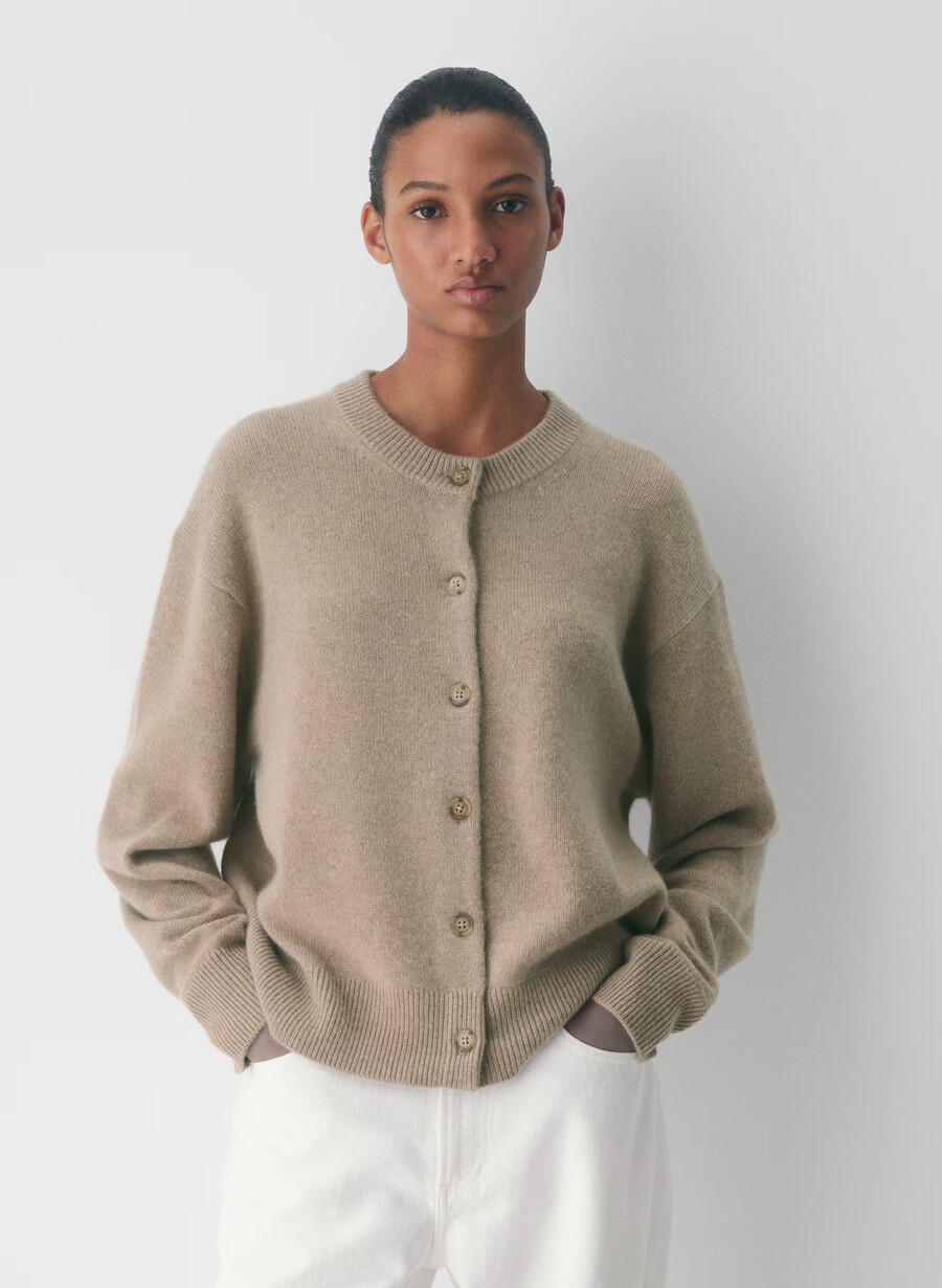 essential cashmere allegory cardigan heather nomad taupe