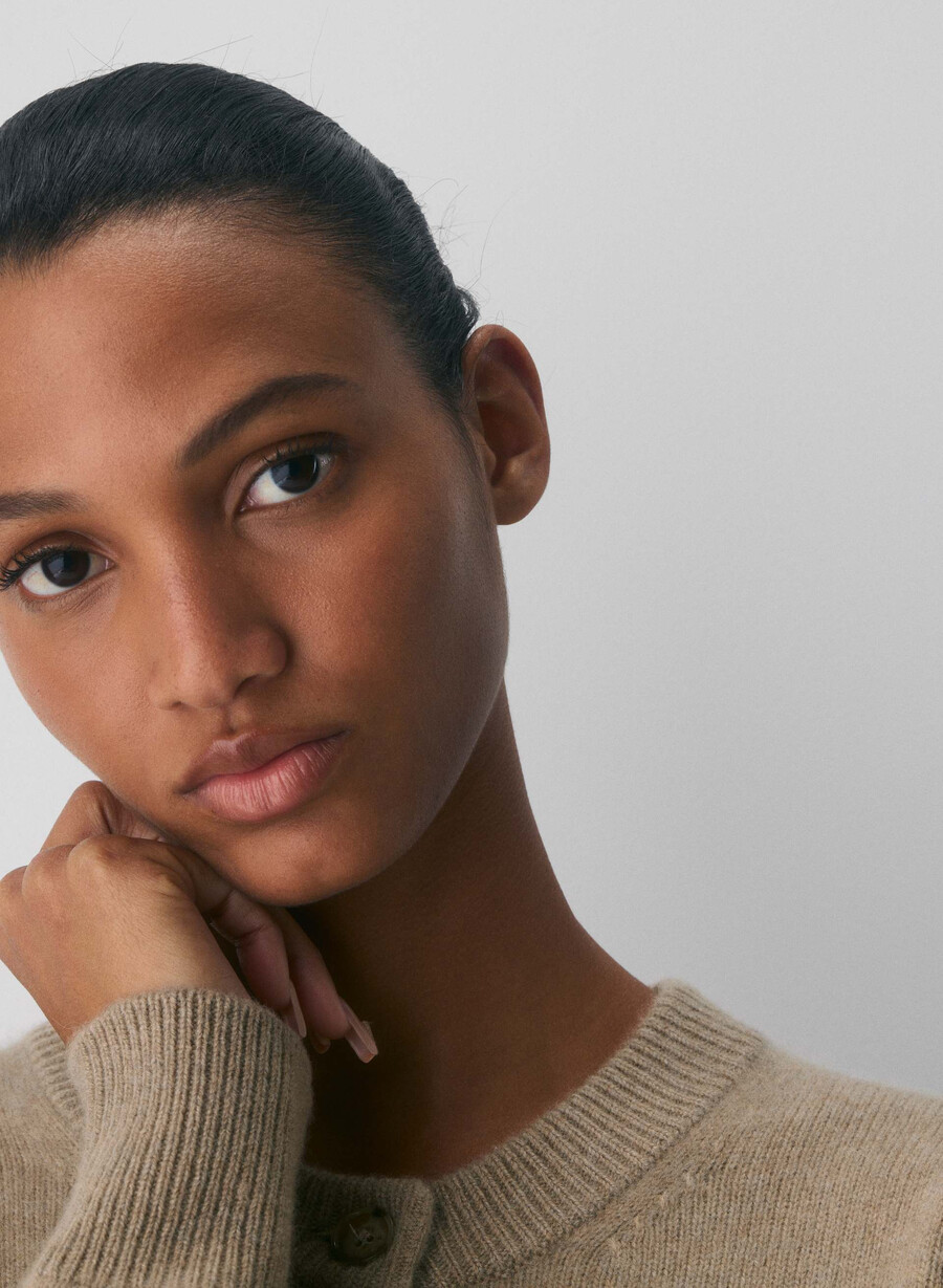 essential cashmere allegory cardigan heather nomad taupe