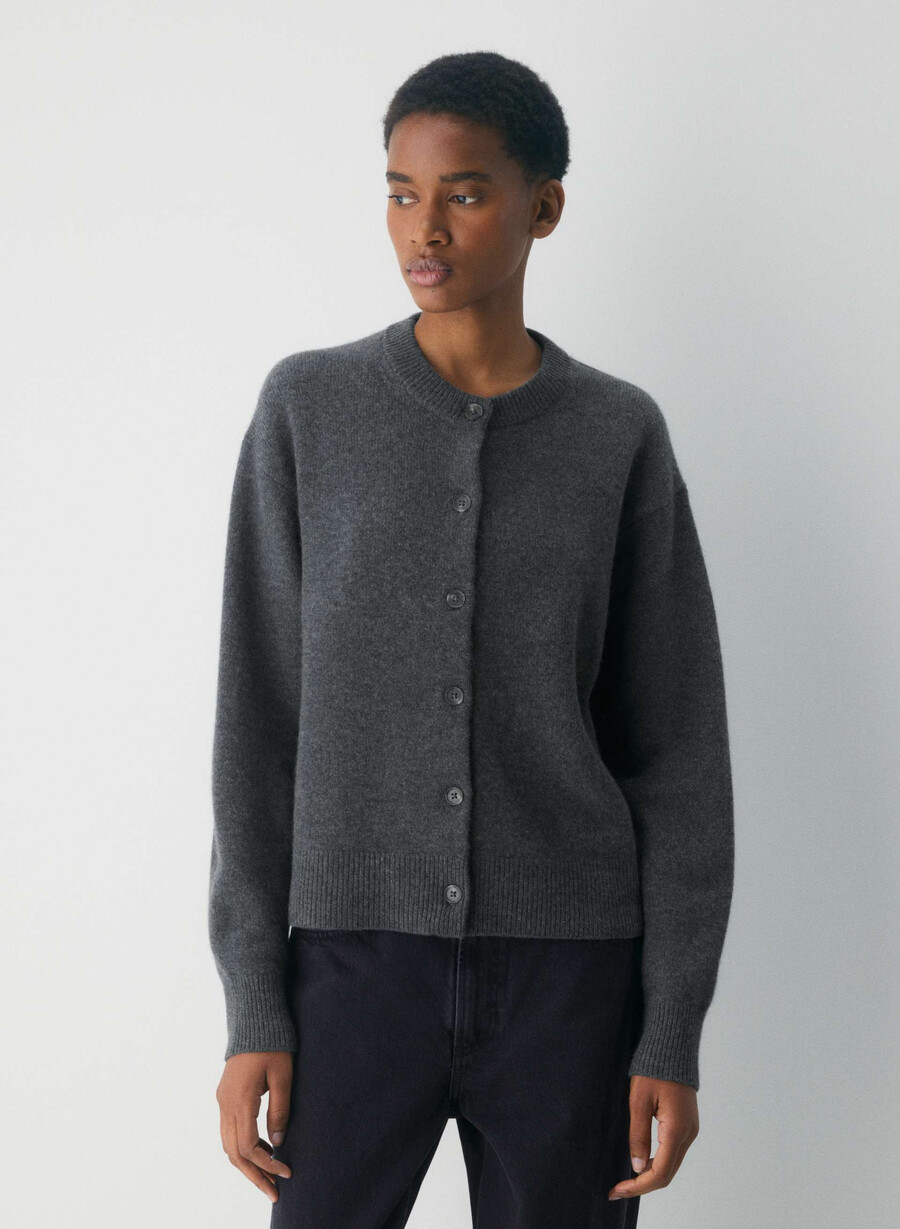 essential cashmere allegory cardigan heather charcoal