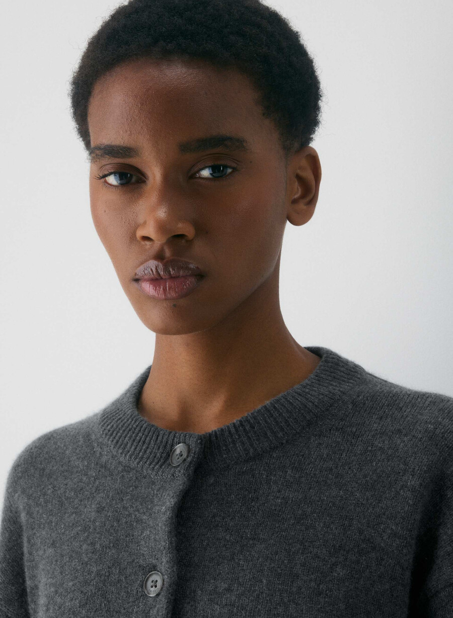 essential cashmere allegory cardigan heather charcoal