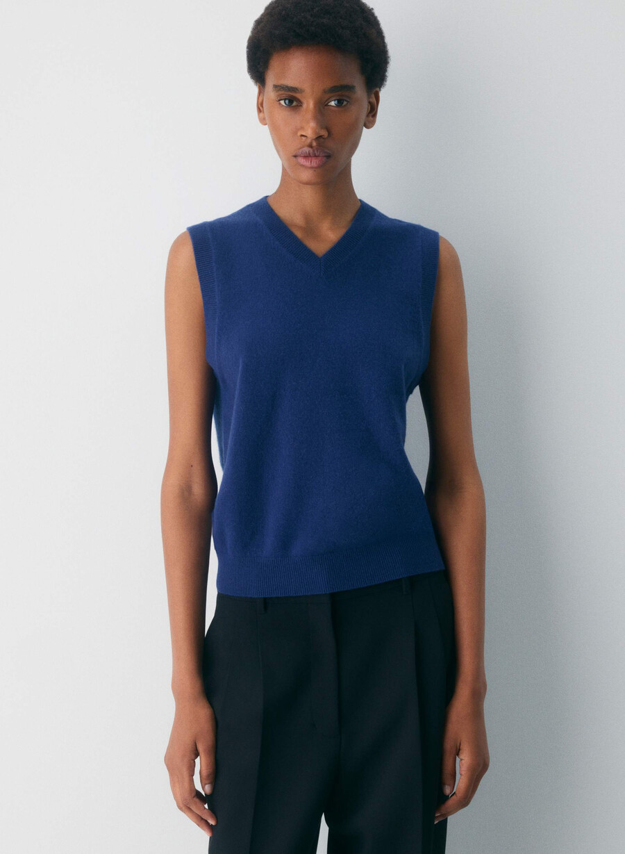 kaschmir-strickweste mit v-ausschnitt byron blue