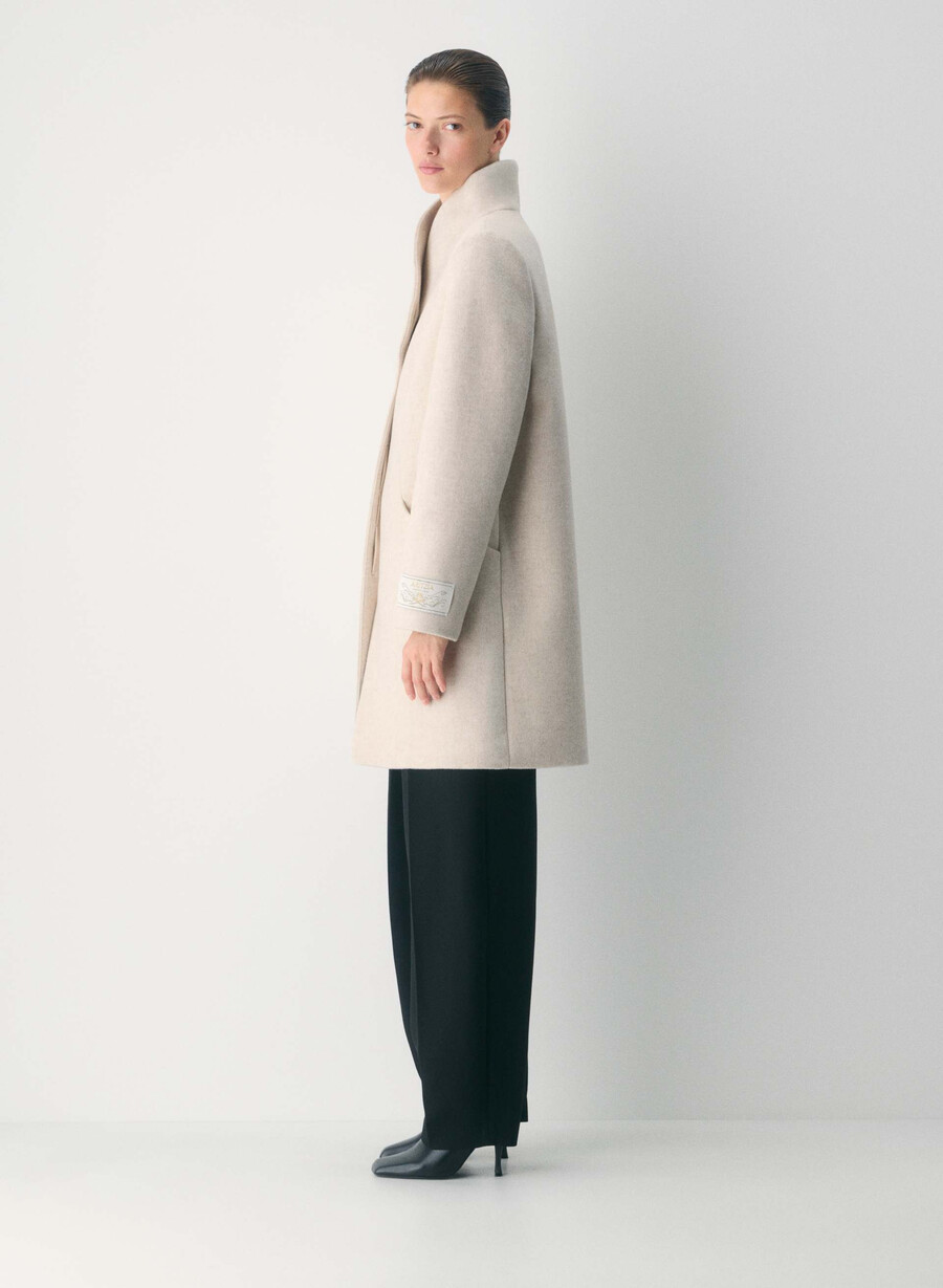 der cocoon-mantel – luxuriöser wollkaschmir heather light oatmeal