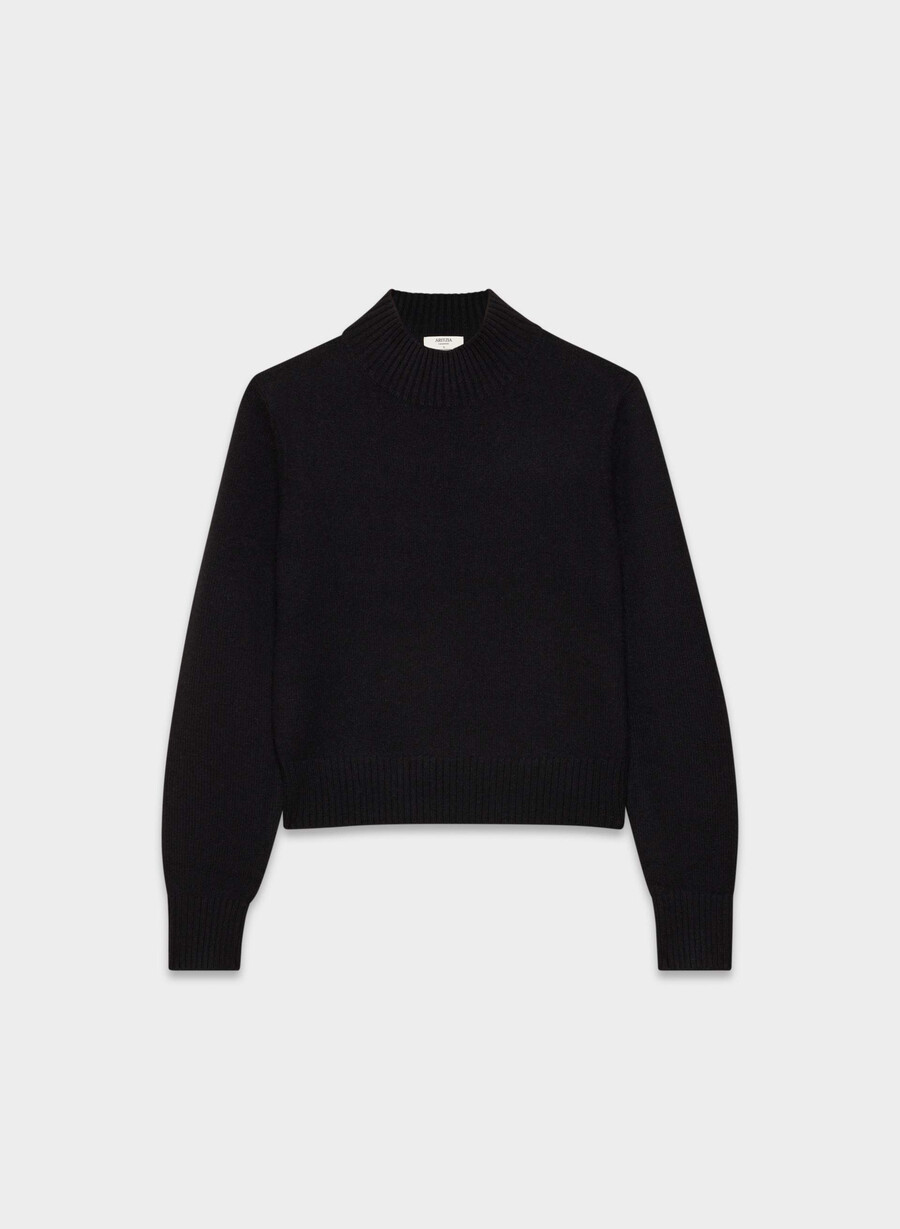 essential cashmere shrunken mockneck schwarz