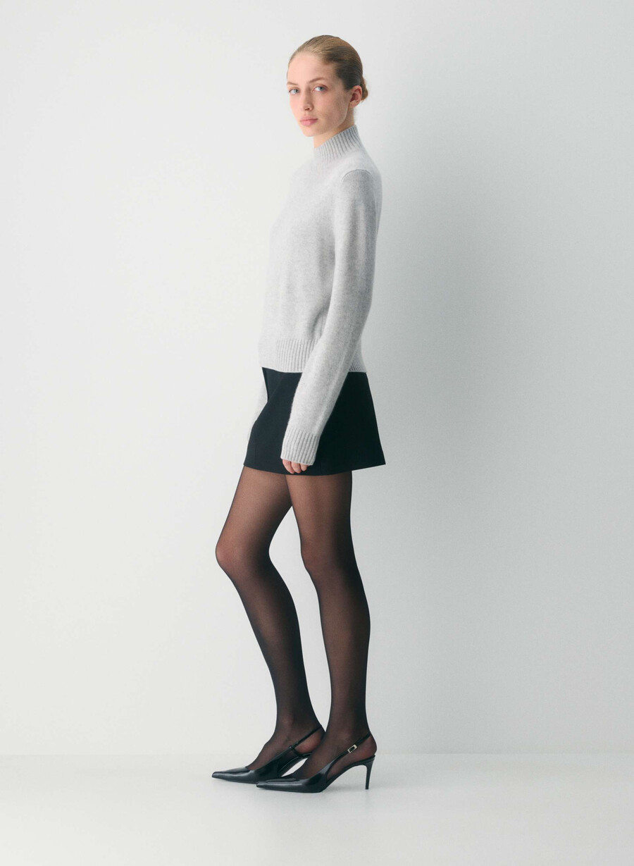 essential cashmere shrunken mockneck heather chrome