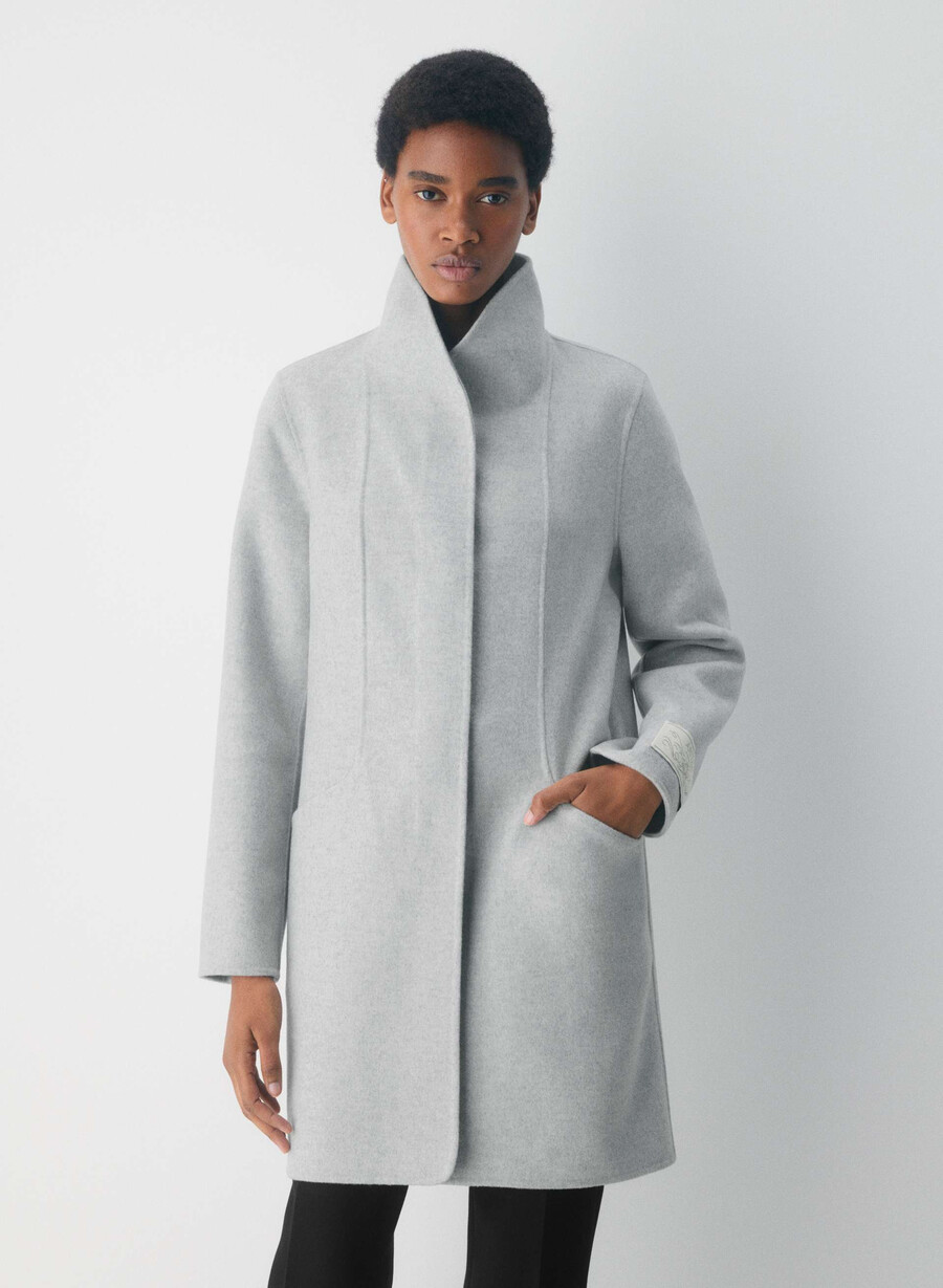 der doppelseitige cocoon-mantel – luxe rewool heather chrome