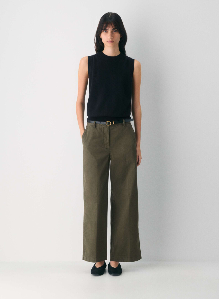 chino relaxed hi-rise wide pant washed dark olive