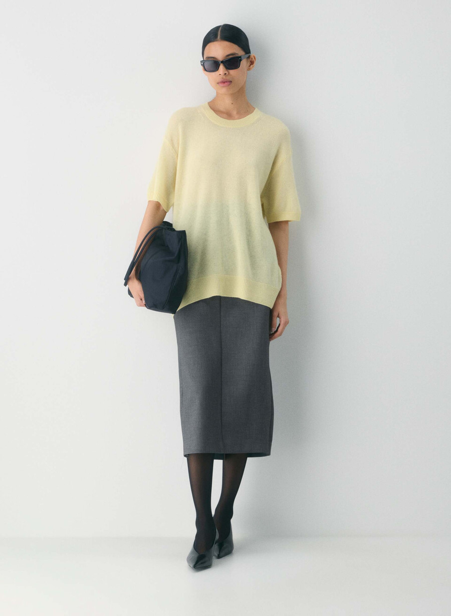 kaschmirpullover mit federn locker geschnitten kurzarm buttergelb