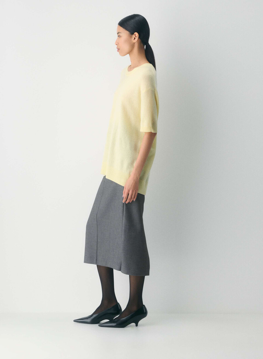 kaschmirpullover mit federn locker geschnitten kurzarm buttergelb