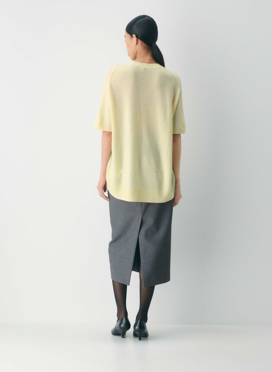 kaschmirpullover mit federn locker geschnitten kurzarm buttergelb