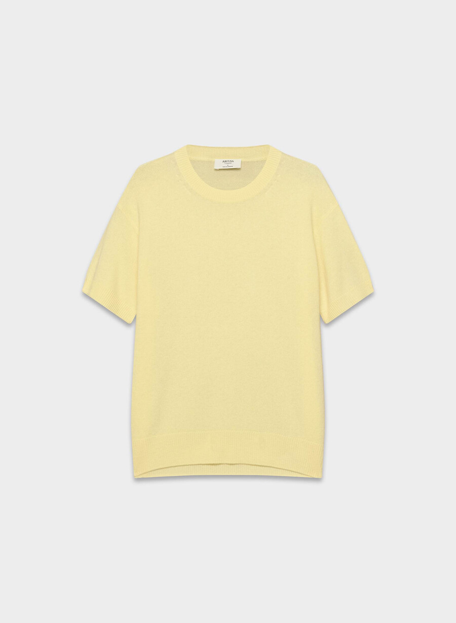 kaschmirpullover mit federn locker geschnitten kurzarm buttergelb