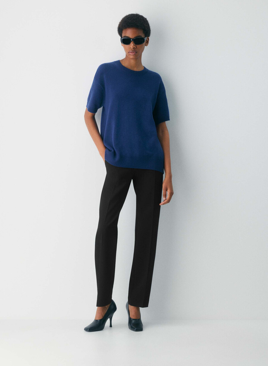 feather cashmere relaxed kurzarmpullover byron blue