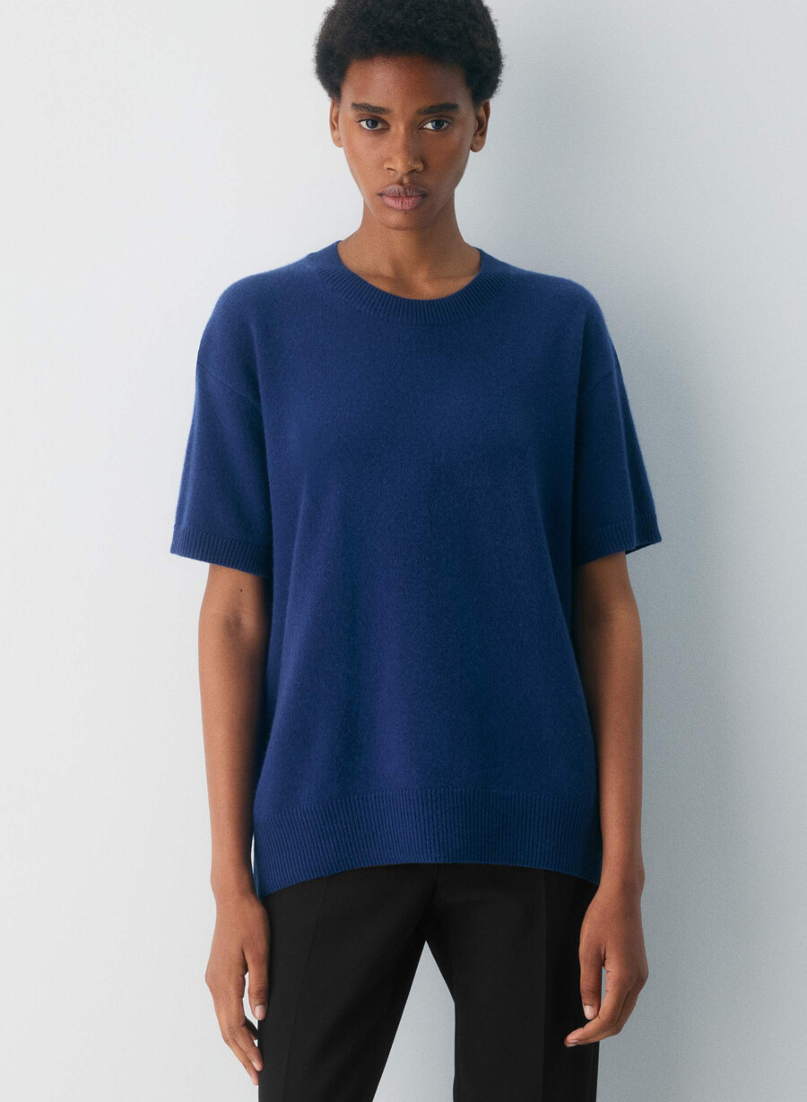 feather cashmere relaxed kurzarmpullover byron blue