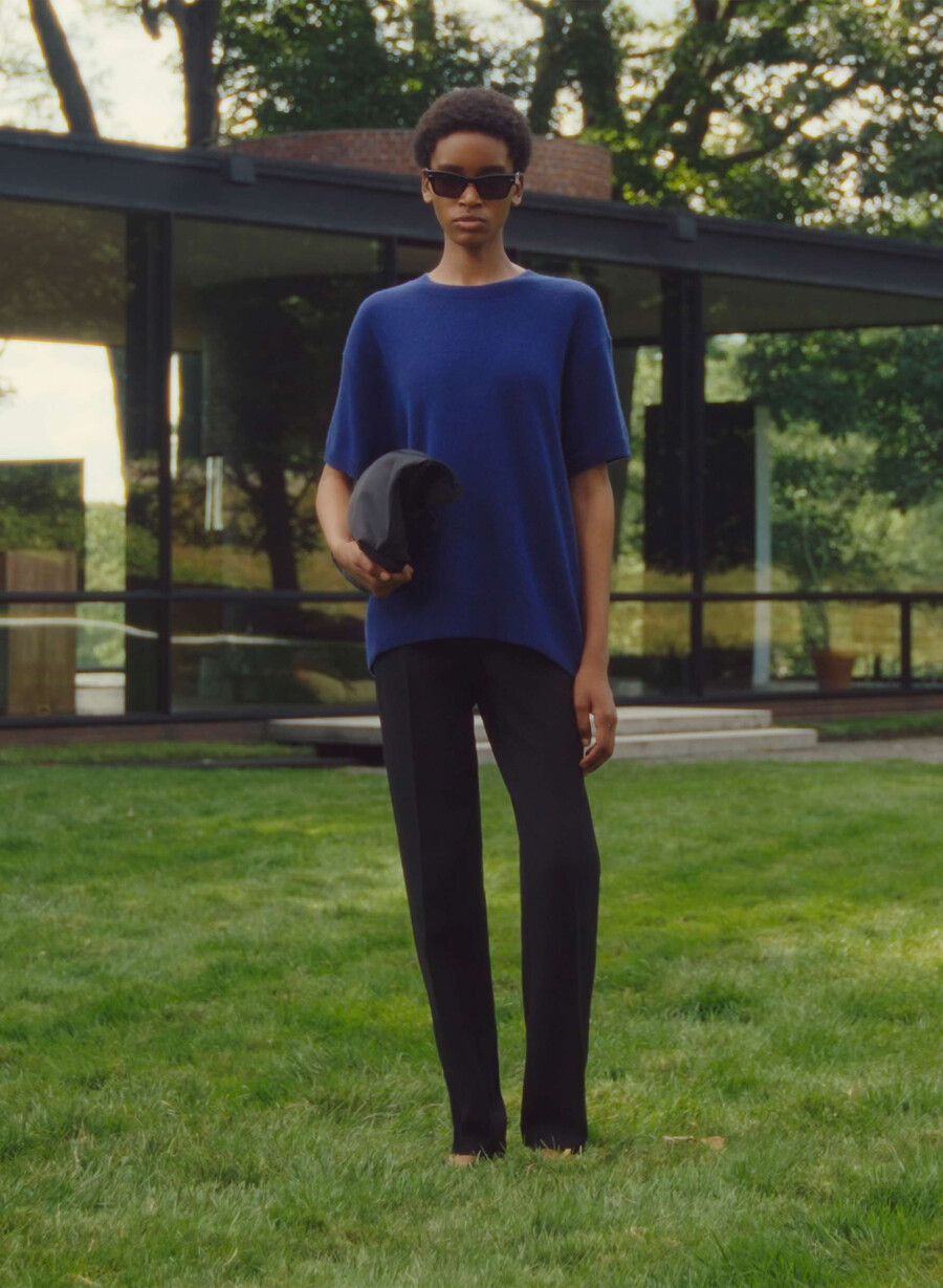 feather cashmere relaxed kurzarmpullover byron blue