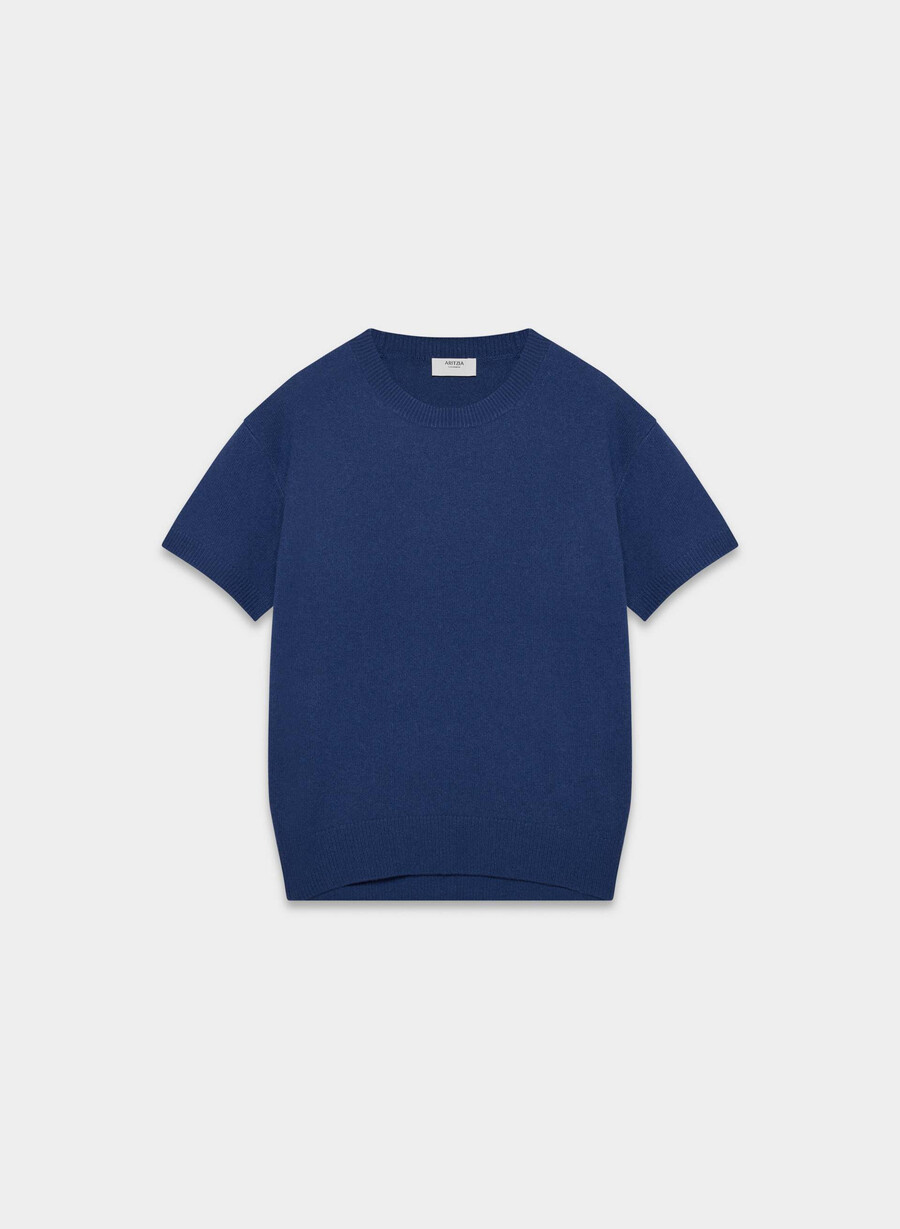 feather cashmere relaxed kurzarmpullover byron blue