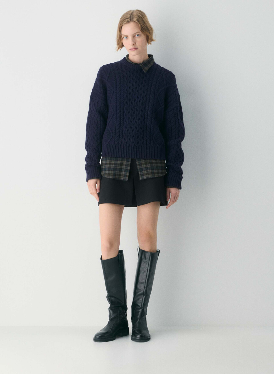 heritage strickpullover aus merinowolle mit rundhalsausschnitt und hohem bund admiral