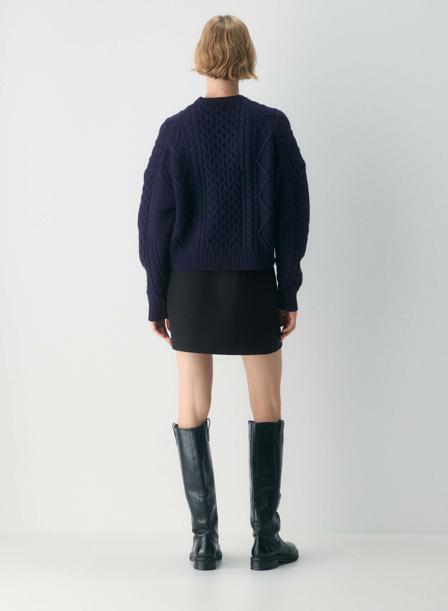 heritage strickpullover aus merinowolle mit rundhalsausschnitt und hohem bund admiral