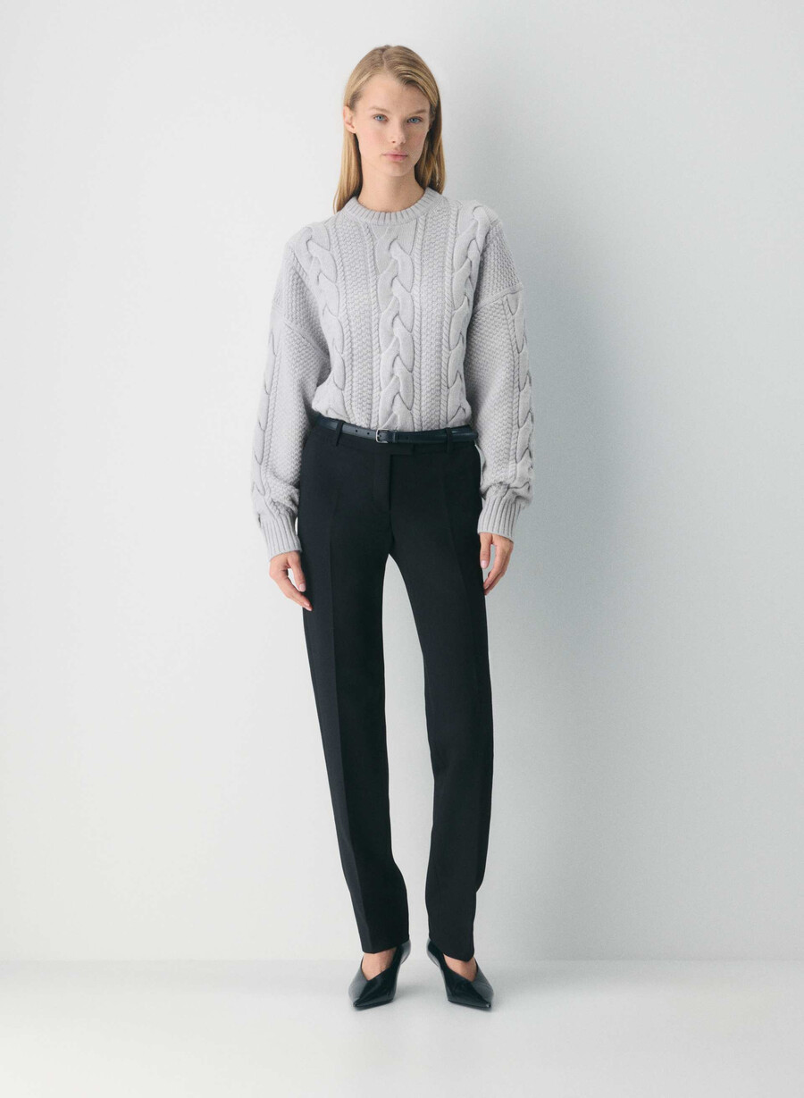 heritage strickpullover aus merinowolle rundhalsausschnitt hochgeschnitten meliertes chrom