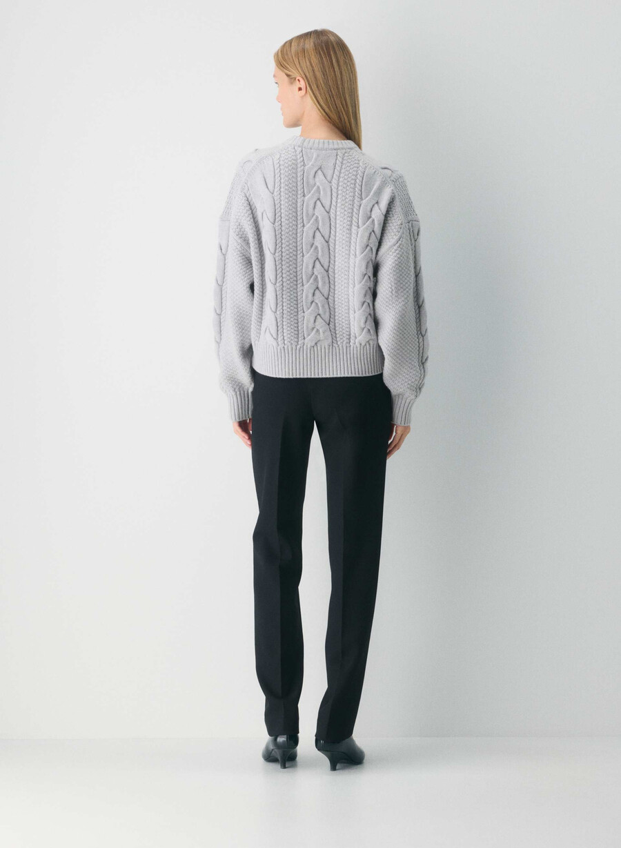 heritage strickpullover aus merinowolle rundhalsausschnitt hochgeschnitten meliertes chrom