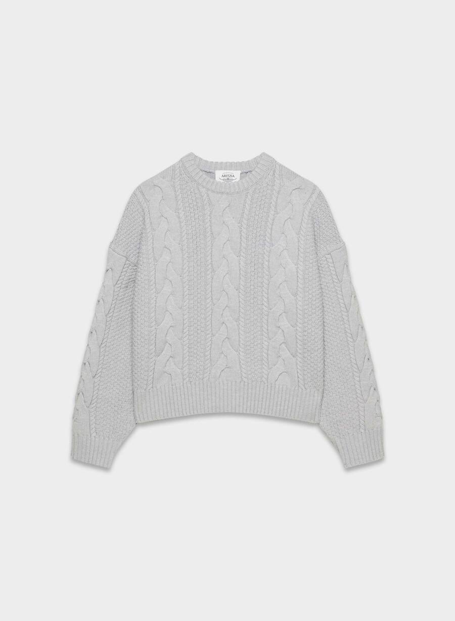 heritage strickpullover aus merinowolle rundhalsausschnitt hochgeschnitten meliertes chrom