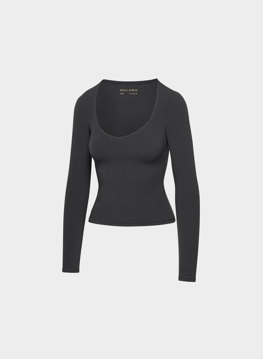 butter essential v-ausschnitt langarmshirt schwarz