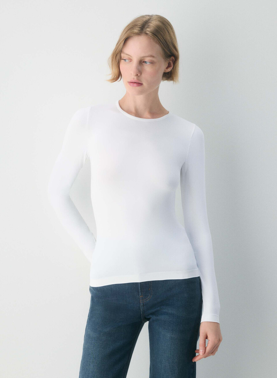 weiches nahtloses hallmark langarmshirt weiss
