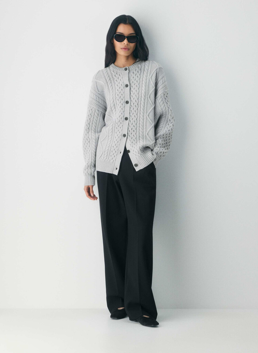 heritage strick-cardigan aus merinowolle meliert chrom