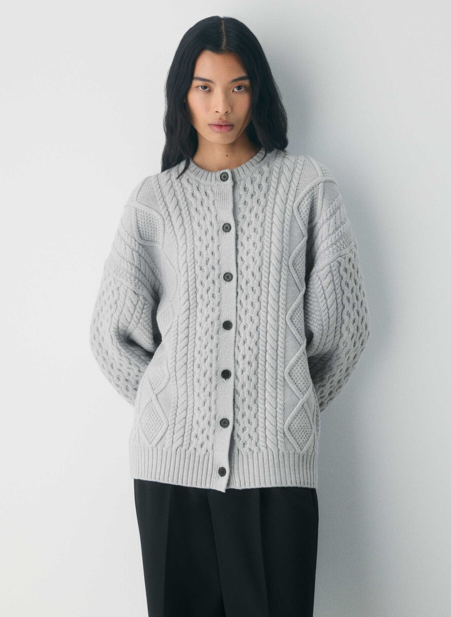heritage strick-cardigan aus merinowolle meliert chrom