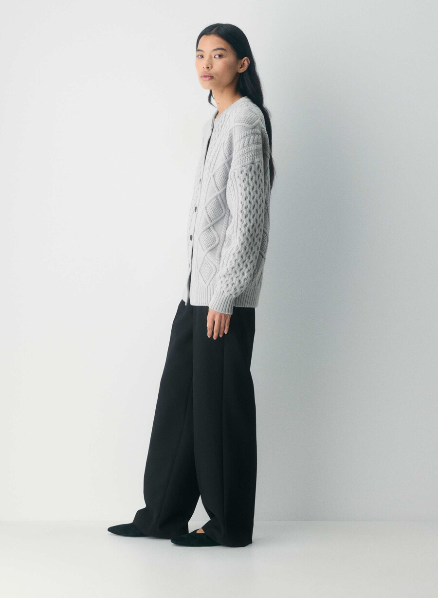 heritage strick-cardigan aus merinowolle meliert chrom