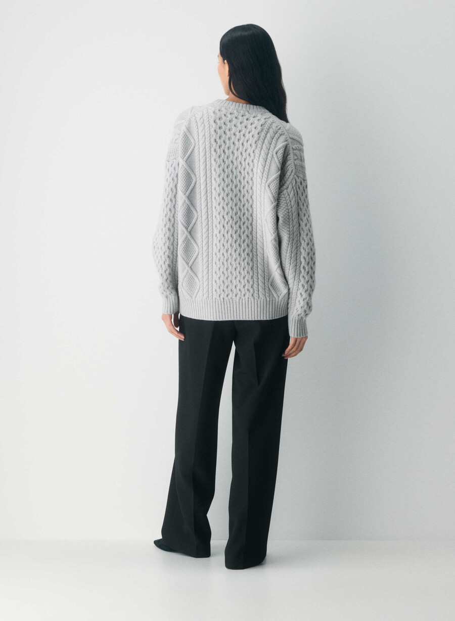 heritage strick-cardigan aus merinowolle meliert chrom