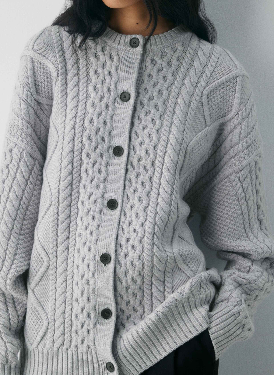 heritage strick-cardigan aus merinowolle meliert chrom