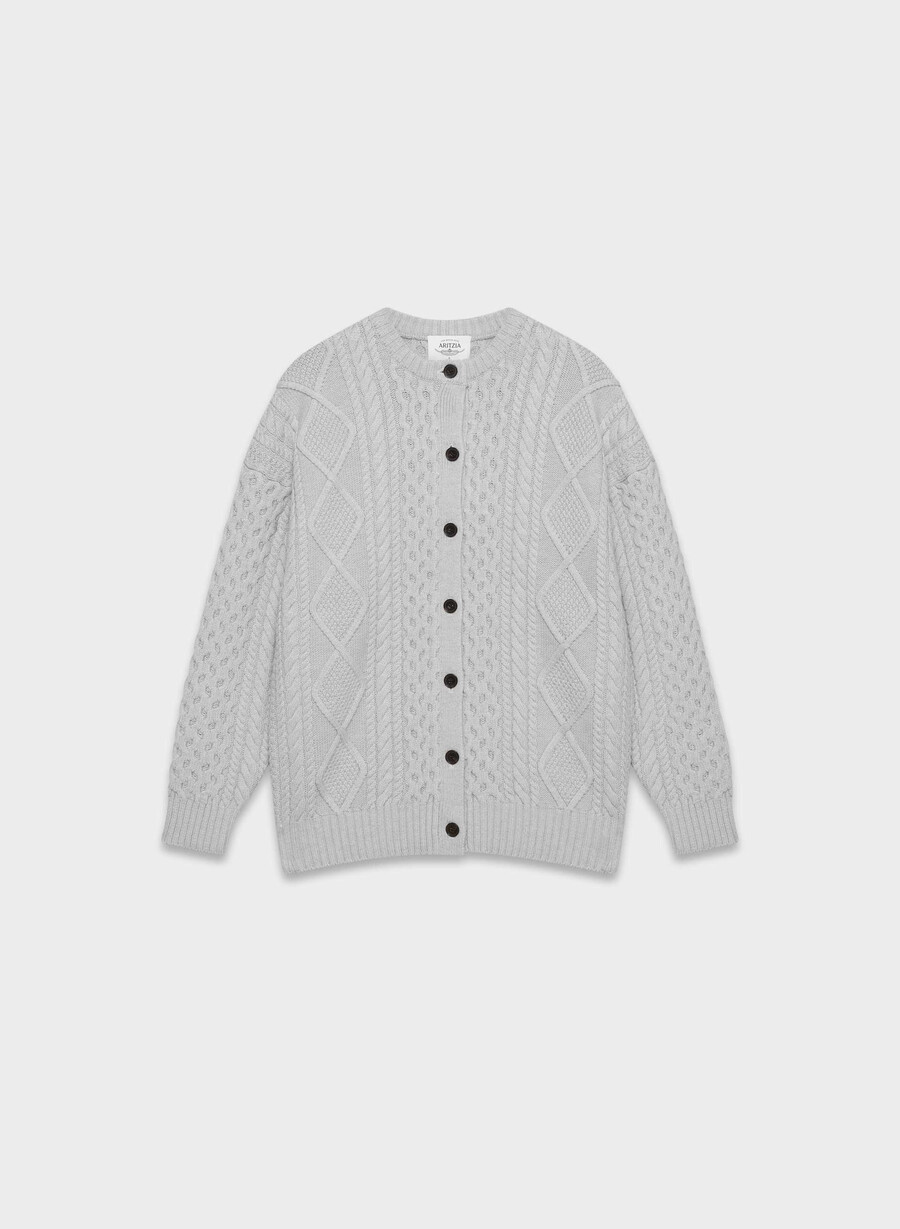 heritage strick-cardigan aus merinowolle meliert chrom