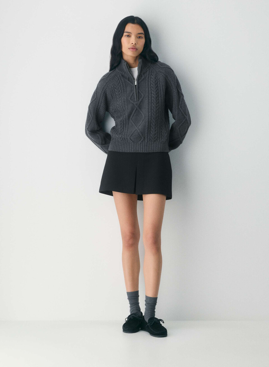 heritage merino-wollpullover mit 14-reißverschluss und hohem bund meliert in anthrazit