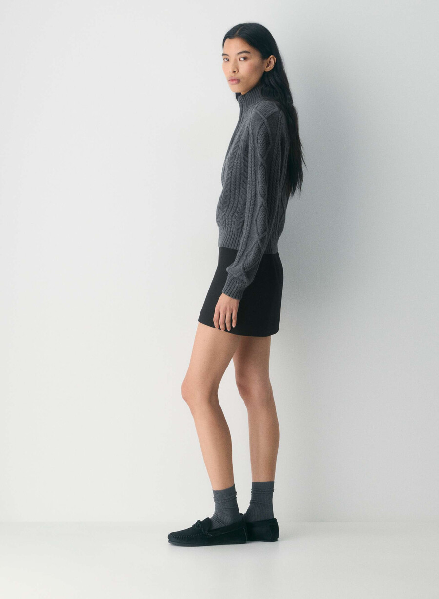 heritage merino-wollpullover mit 14-reißverschluss und hohem bund meliert in anthrazit