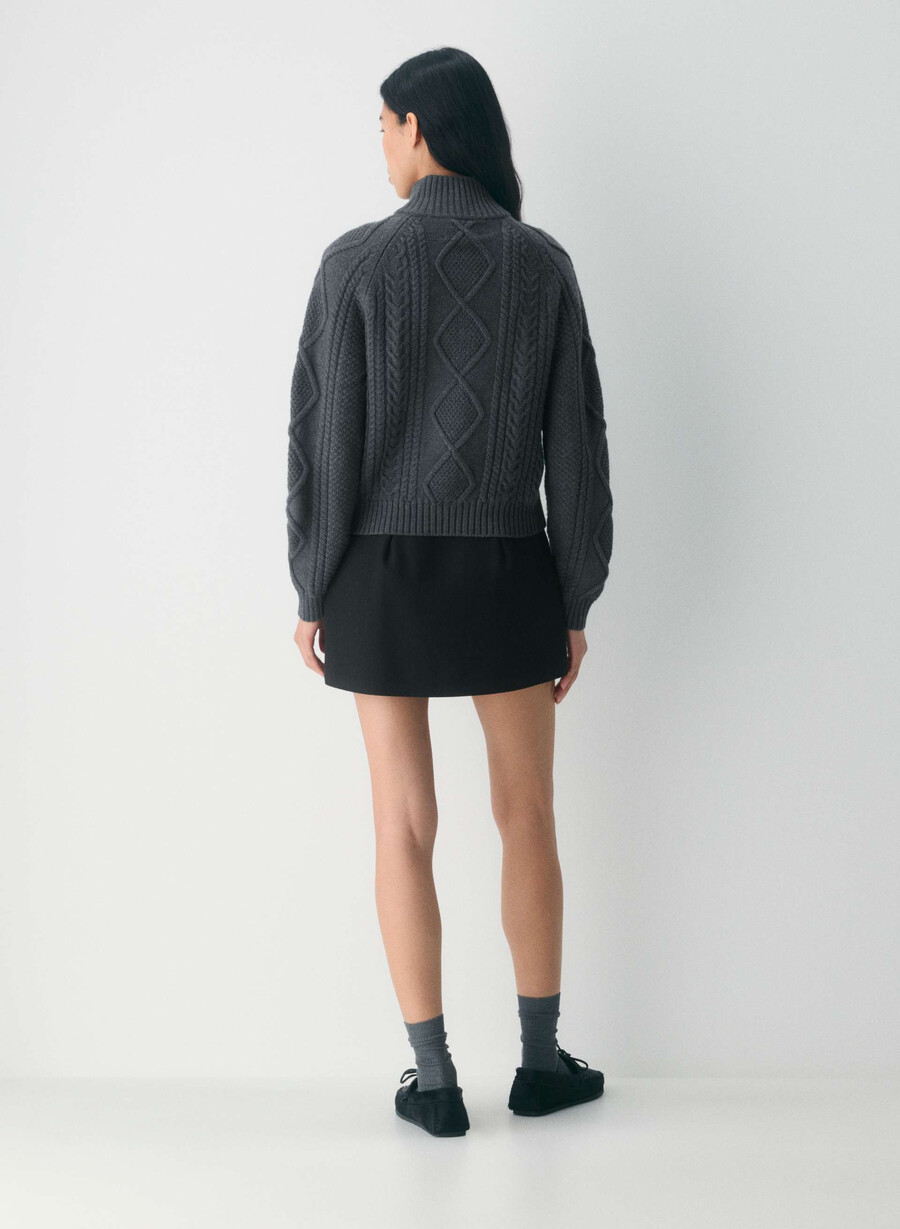 heritage merino-wollpullover mit 14-reißverschluss und hohem bund meliert in anthrazit