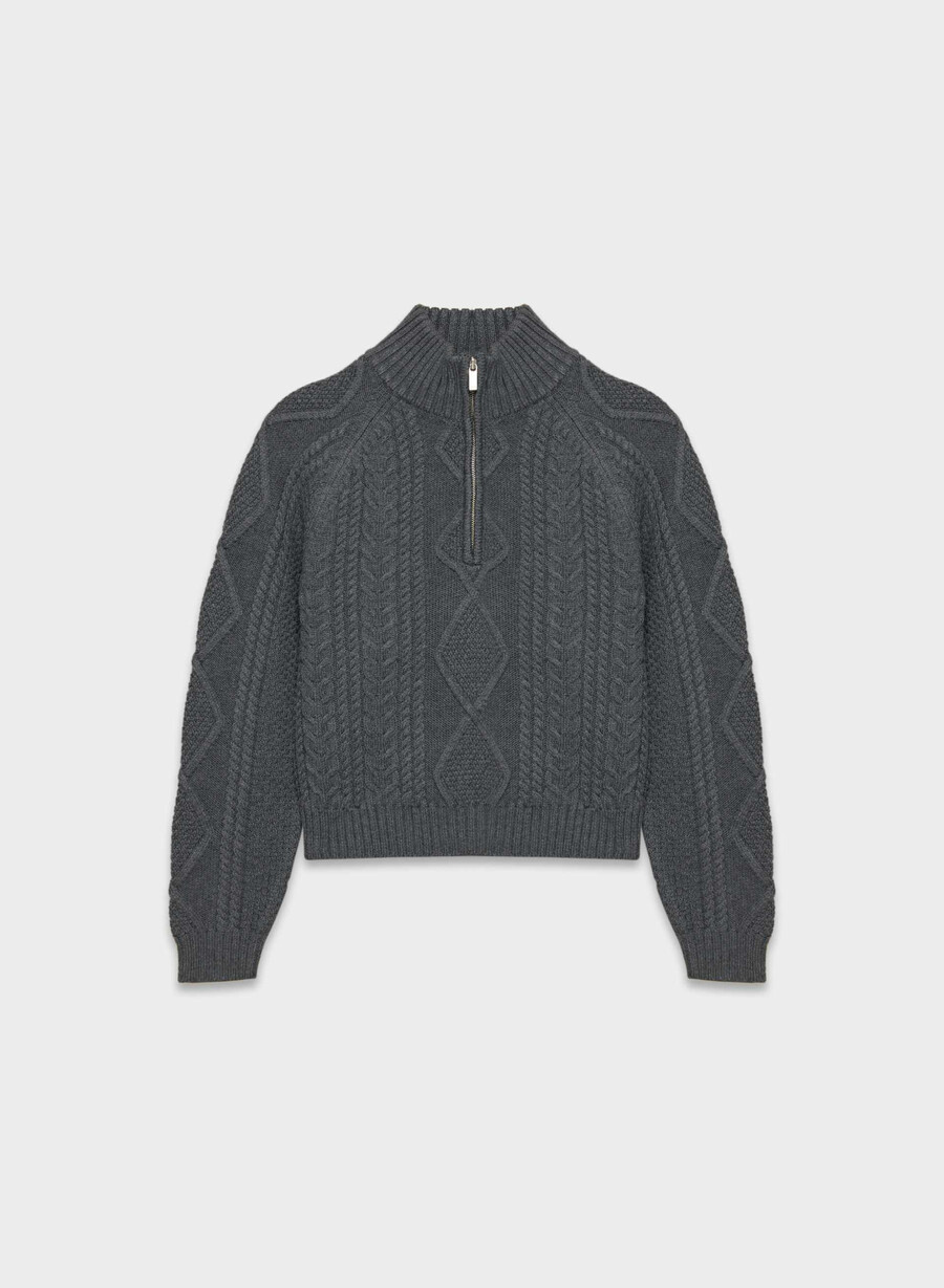heritage merino-wollpullover mit 14-reißverschluss und hohem bund meliert in anthrazit