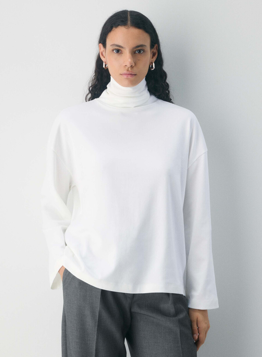 interlock baumwoll-rydel-rollkragenpullover weiss