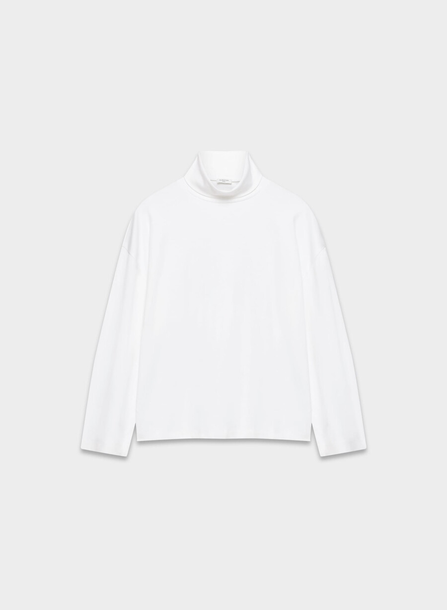interlock baumwoll-rydel-rollkragenpullover weiss