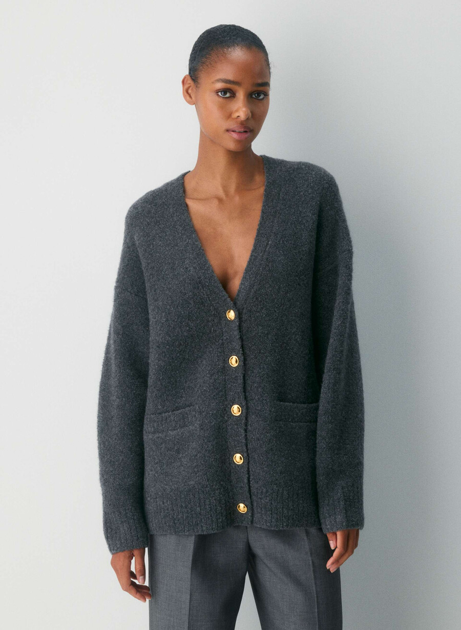 union merino-wollstrickjacke meliert anthrazit