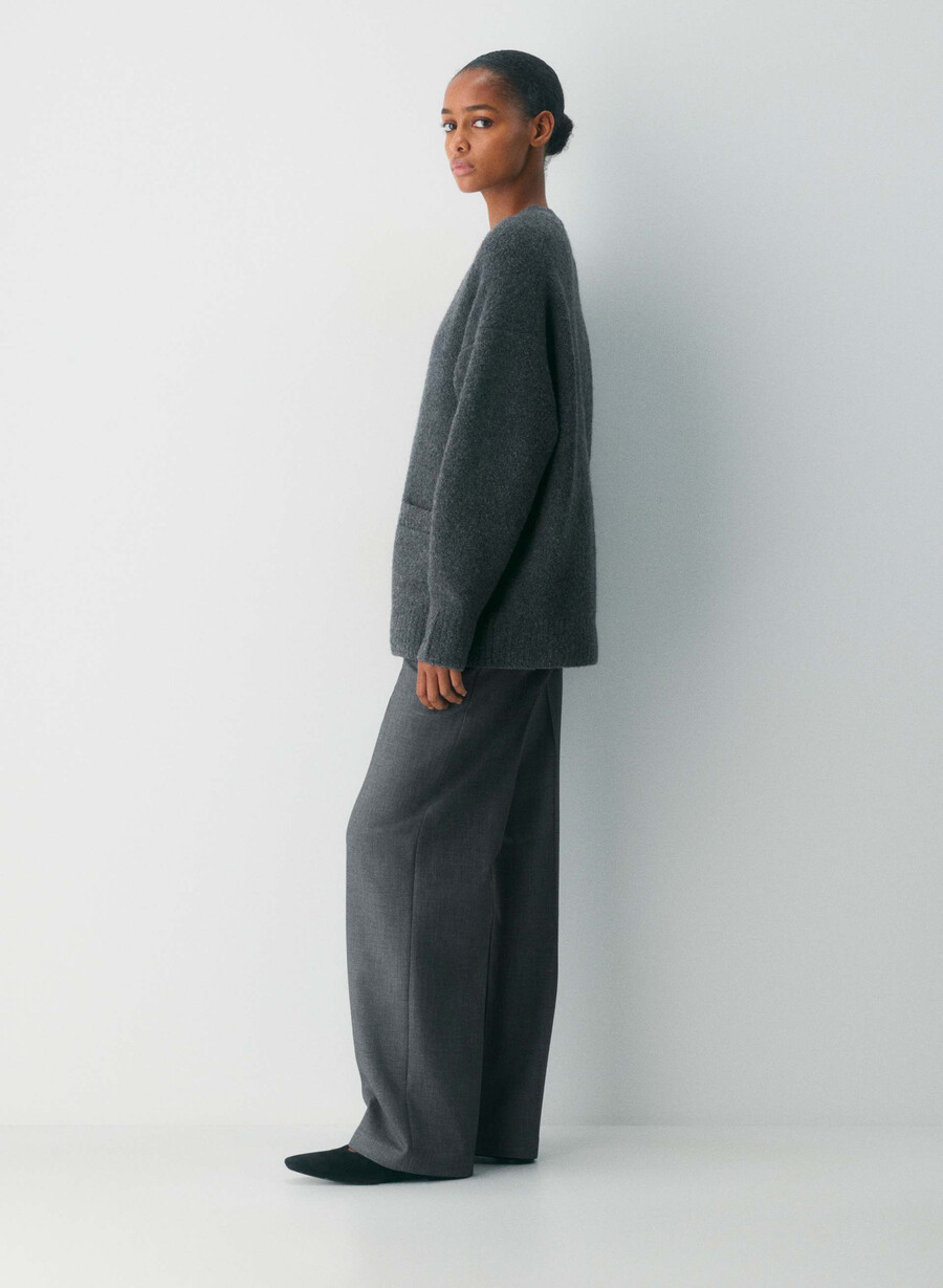 union merino-wollstrickjacke meliert anthrazit