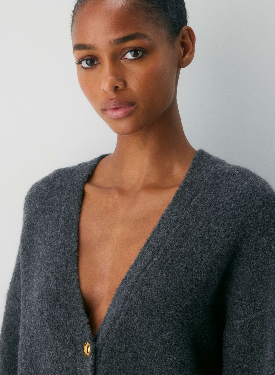 union merino-wollstrickjacke meliert anthrazit