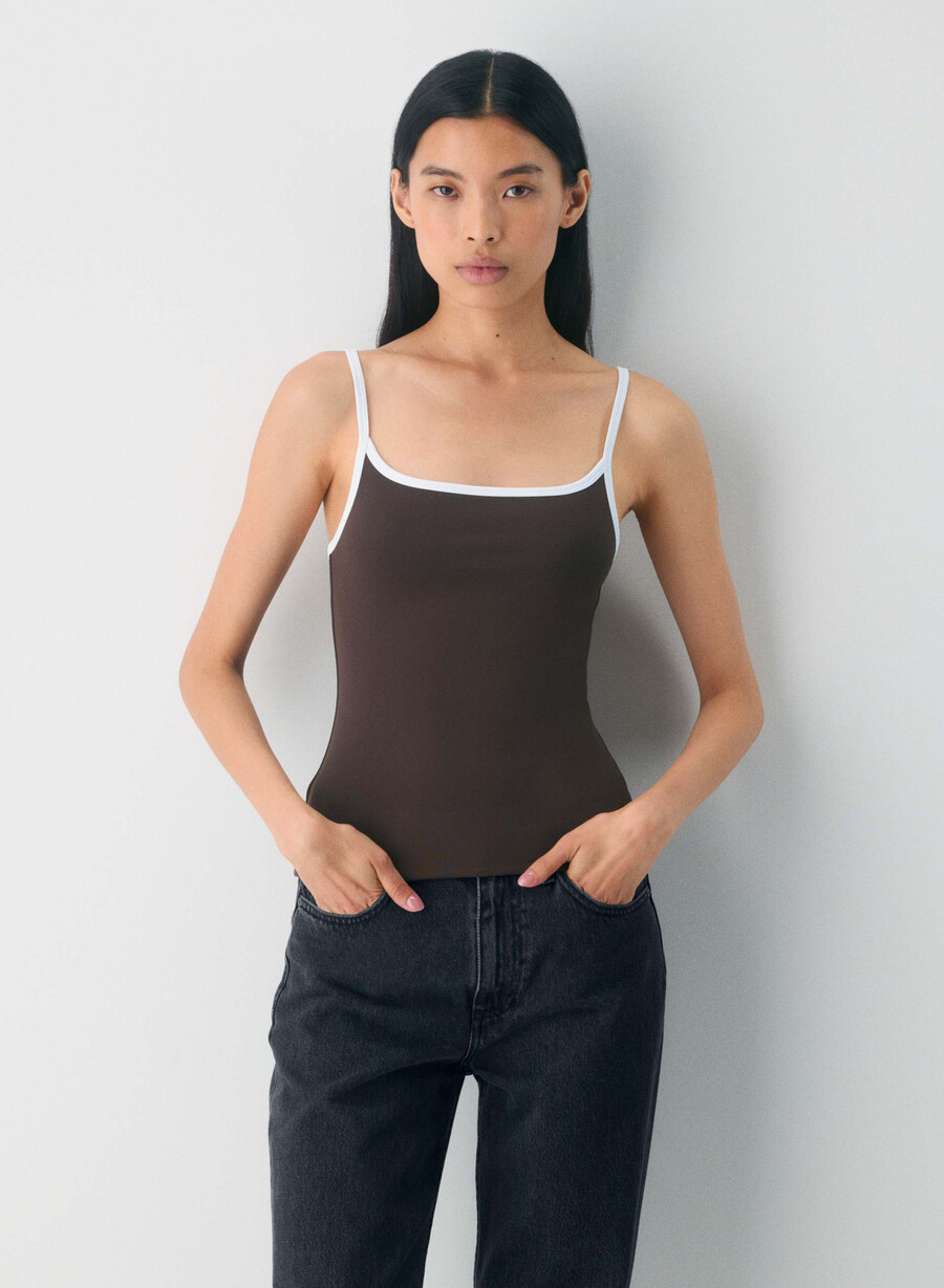 original contour swoop cami tank rich mocha brownwhite
