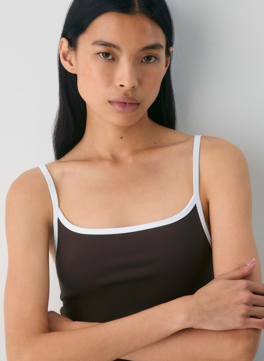 original contour swoop cami tank rich mocha brownwhite