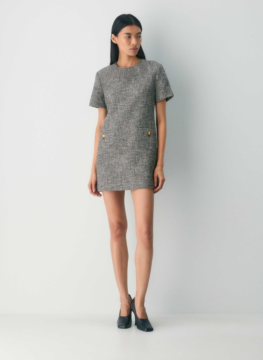 capote-kleid spckl tweed schwarzweiss