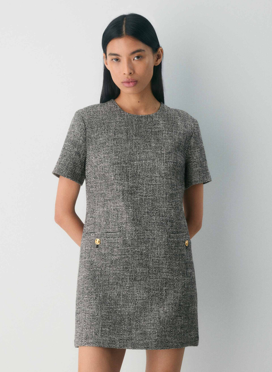 capote-kleid spckl tweed schwarzweiss
