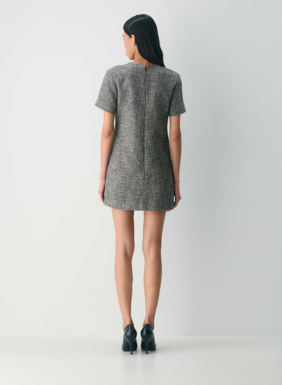 capote-kleid spckl tweed schwarzweiss