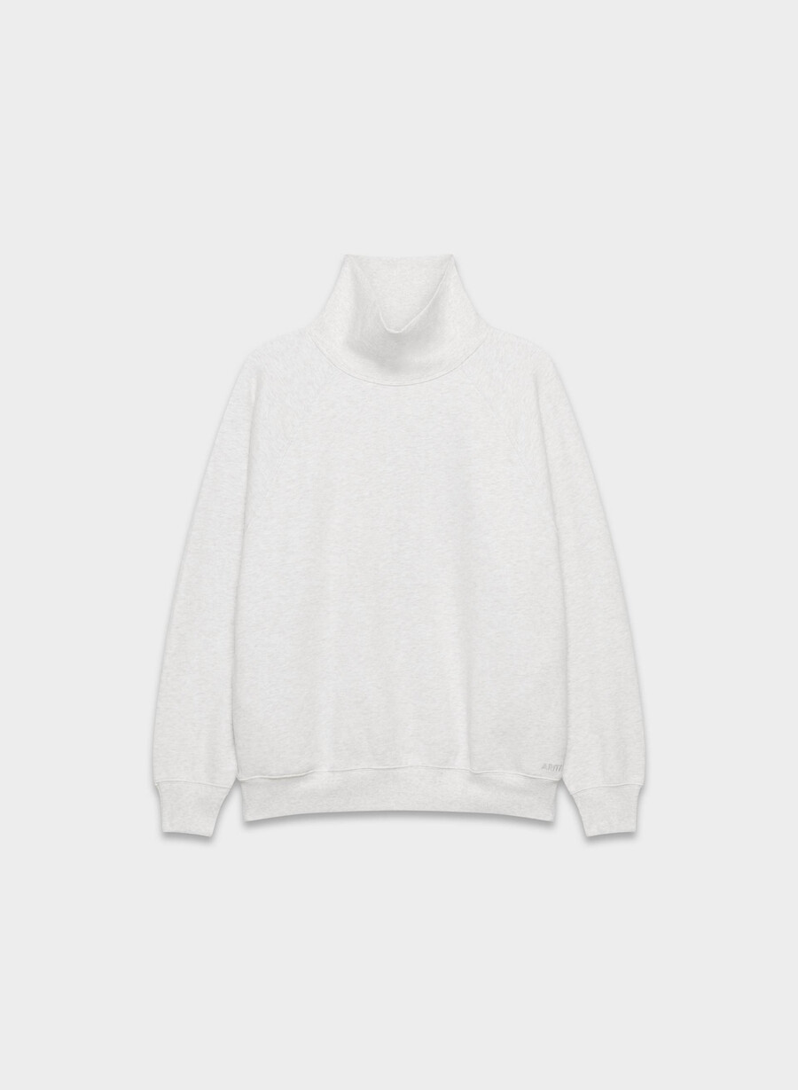 kuscheliges sweatfleece mega raglan stehkragenshirt metalles wolkenweiss
