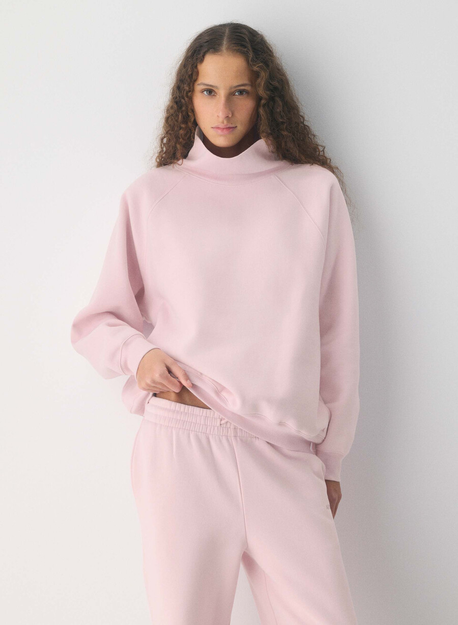 kuscheliges sweatfleece mega raglan stehkragen-shirt in cupid pink