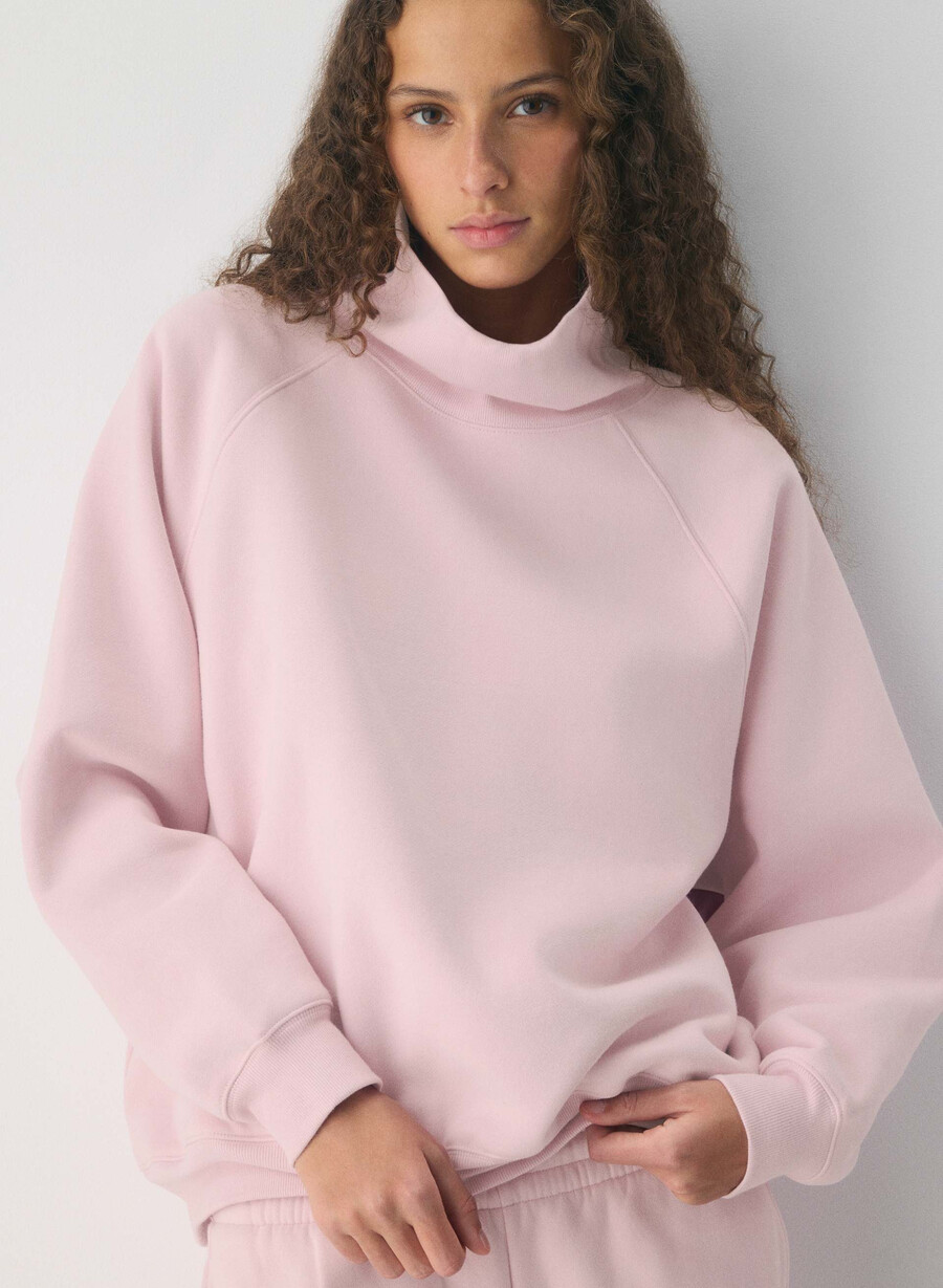 kuscheliges sweatfleece mega raglan stehkragen-shirt in cupid pink