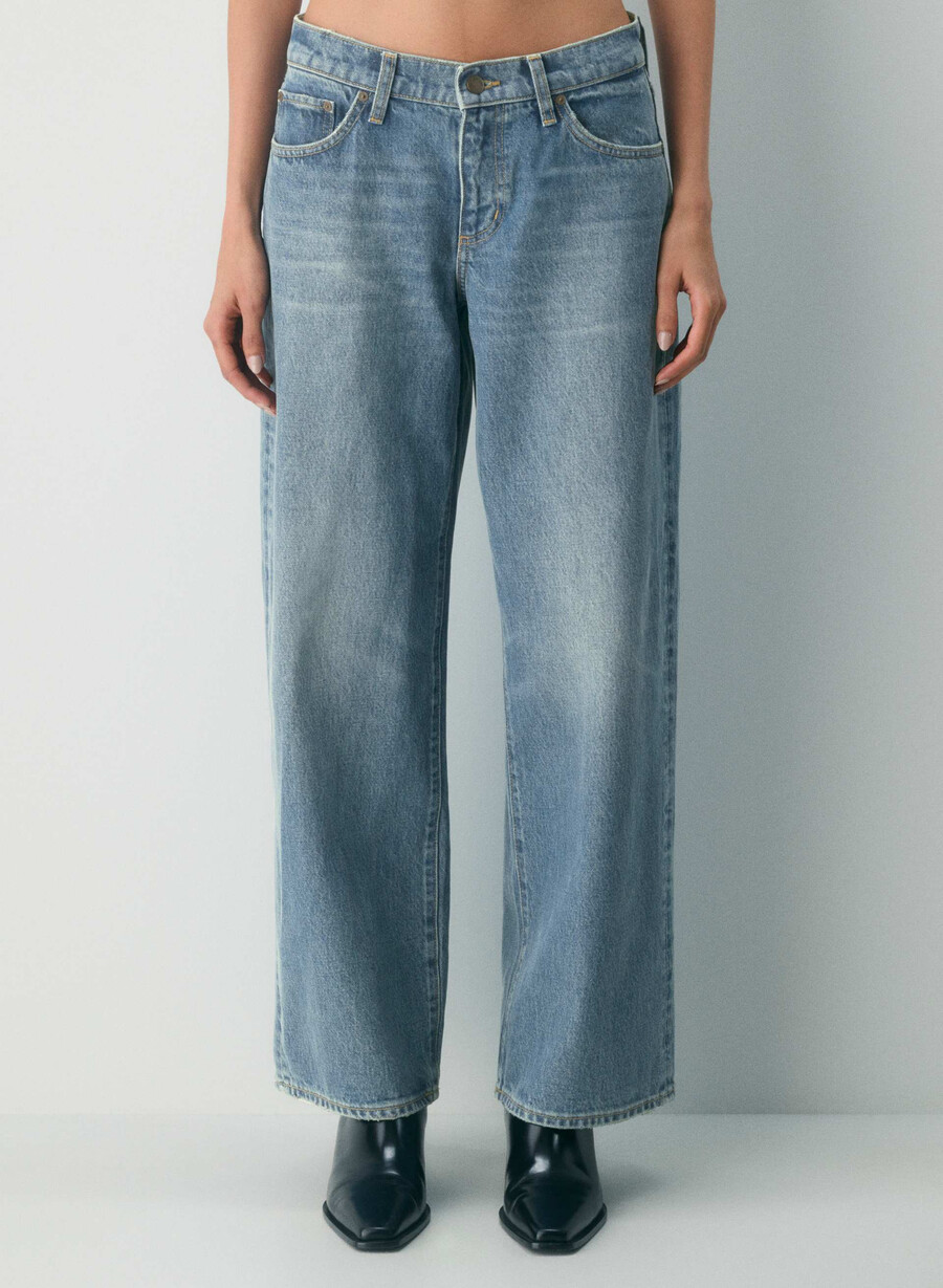 denim forum christy relaxed super lo-rise wide jeans vintage mittelblau